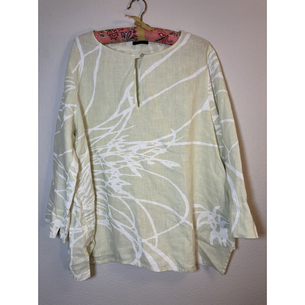 Oska Linen Top Light Yellow Green Size 2 Art To Wear Lagenlook Summer RARE